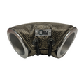 A TAMD parts carbon fiber textured exhaust muffler with a silver metal plate 
