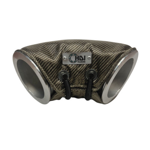 A TAMD parts carbon fiber textured exhaust muffler with a silver metal plate 